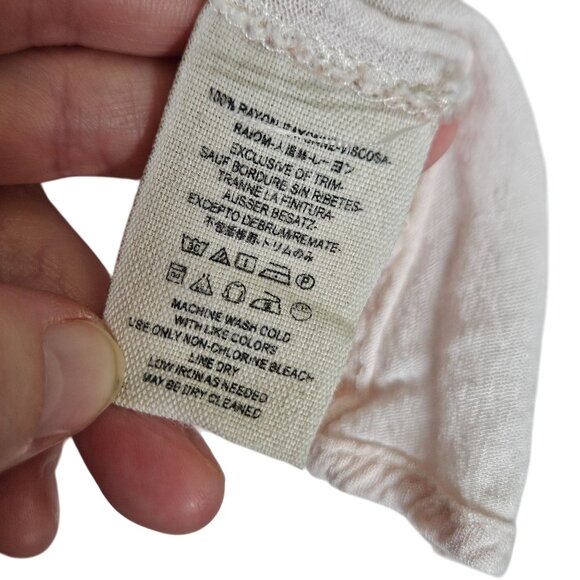 Free People Floral High-Low Tunic Blouse Pockets Flowy Gauzy Keyhole Neck Pink M - Picture 7 of 12